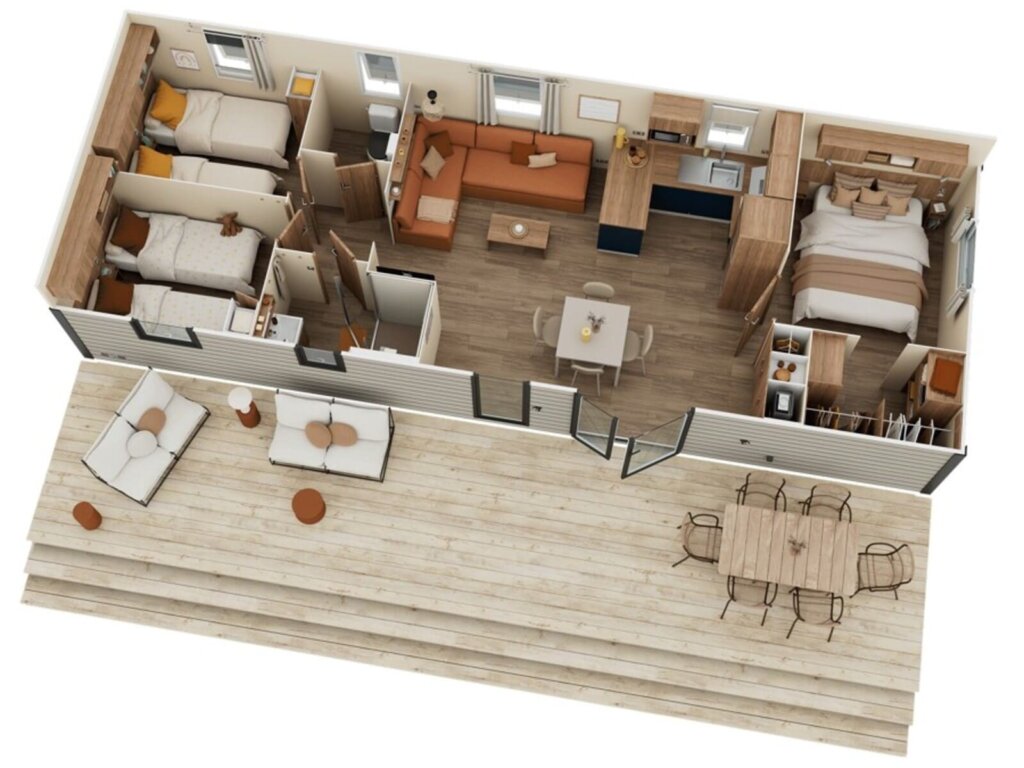 Plan 3D du mobil-home Lilas 40 m²